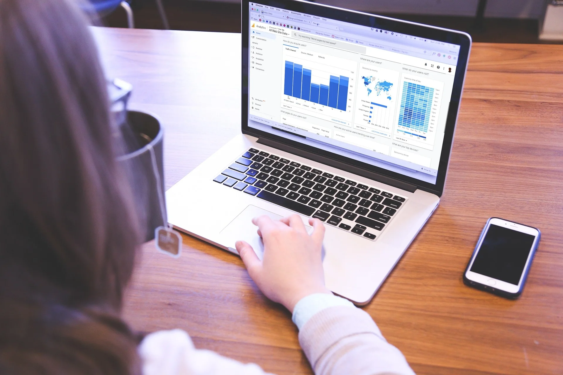 Woman browsing Google Analytics